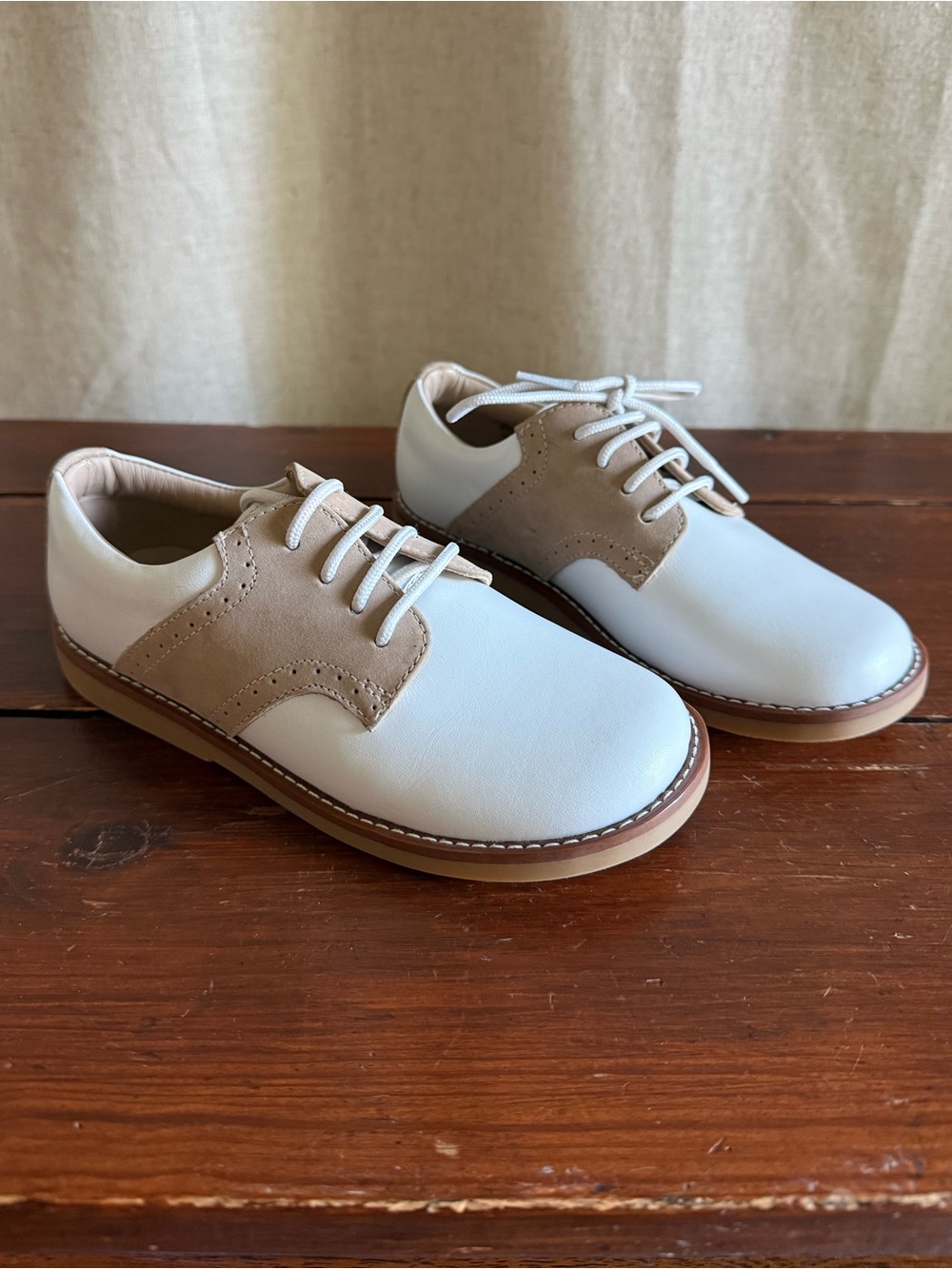 NWOT Elephantito White Leather Golfers with Tan Soles